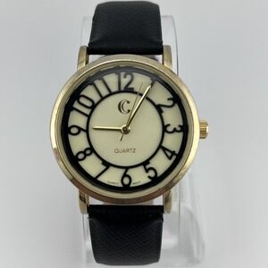 Charming Charlie Watch Women‎ 35mm Gold Case Black Band- New Battery
